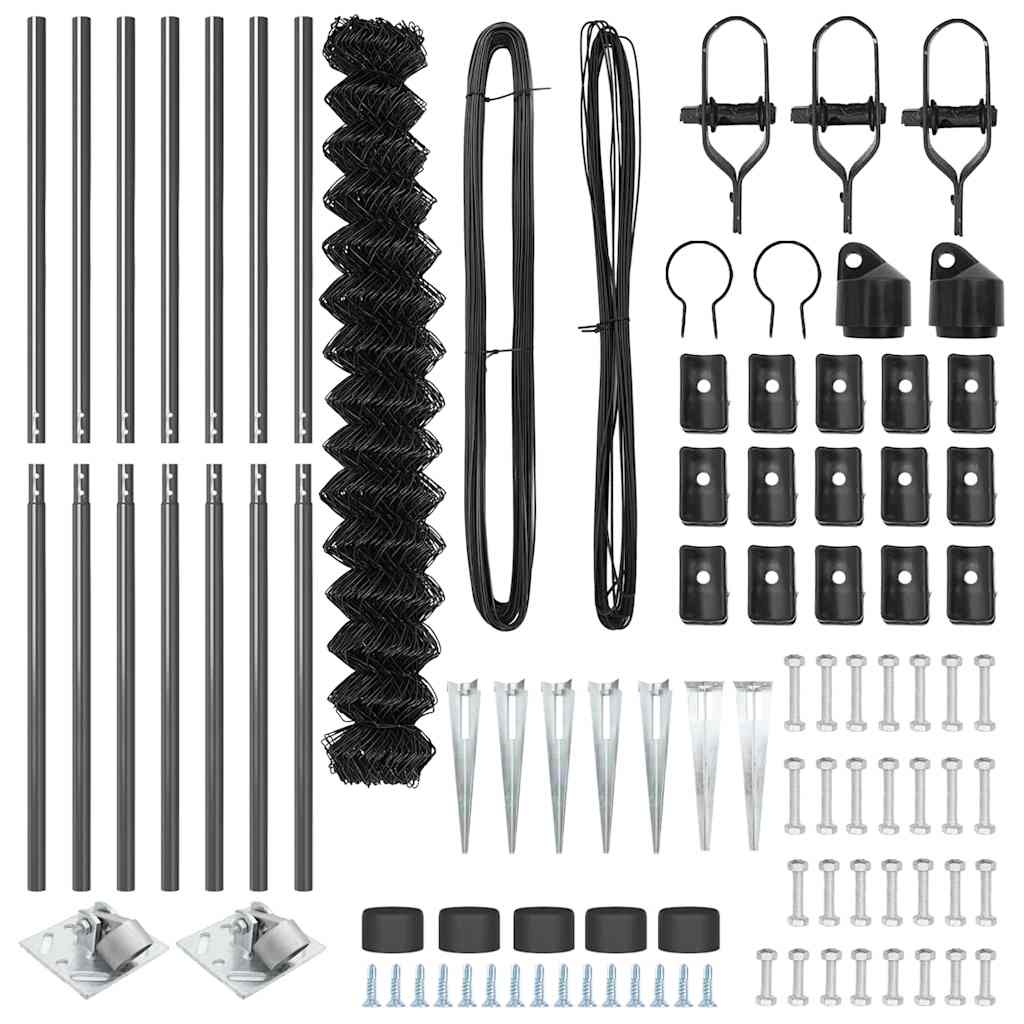 Kettengliedzaun mit Pfosten Grau 1,6 x 10 m Stahl